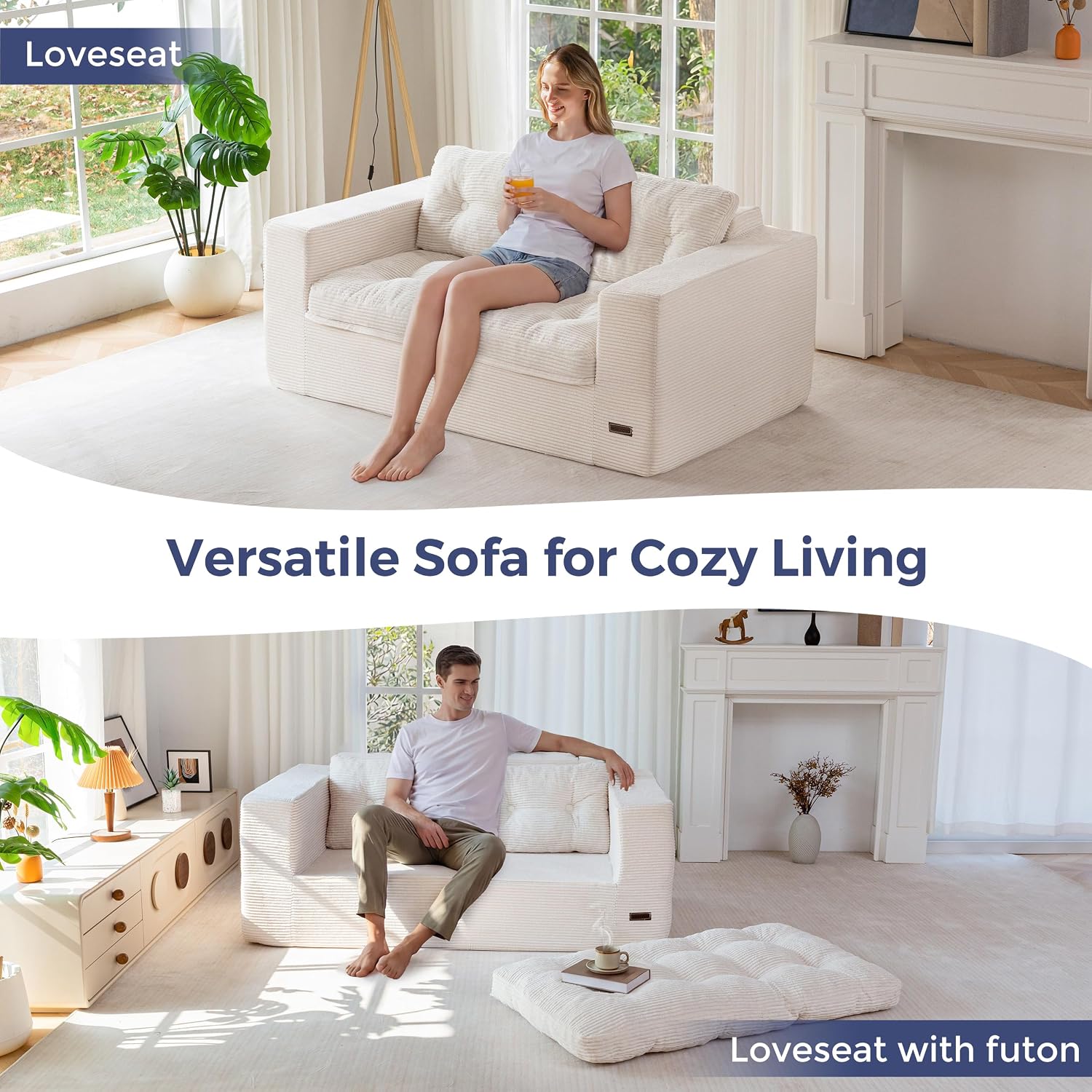 MAXYOYO Boneless Sofa Couch for Adults, Upholstered Floor Sofa with Armrests, Loveseat Couch with Cushion & Pillows, Sofa in A Box, Large Bean Bag Couch for Bedroom Living Room