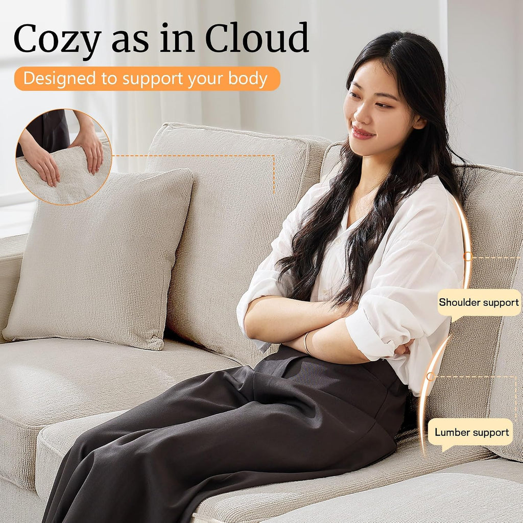 Couches for Living Room, Couch Sofa with Cloud Comfy Deep-Seat, 3 Seater Modern Chenile Sofas for Living Room Bedroom Office Apartment, Beige