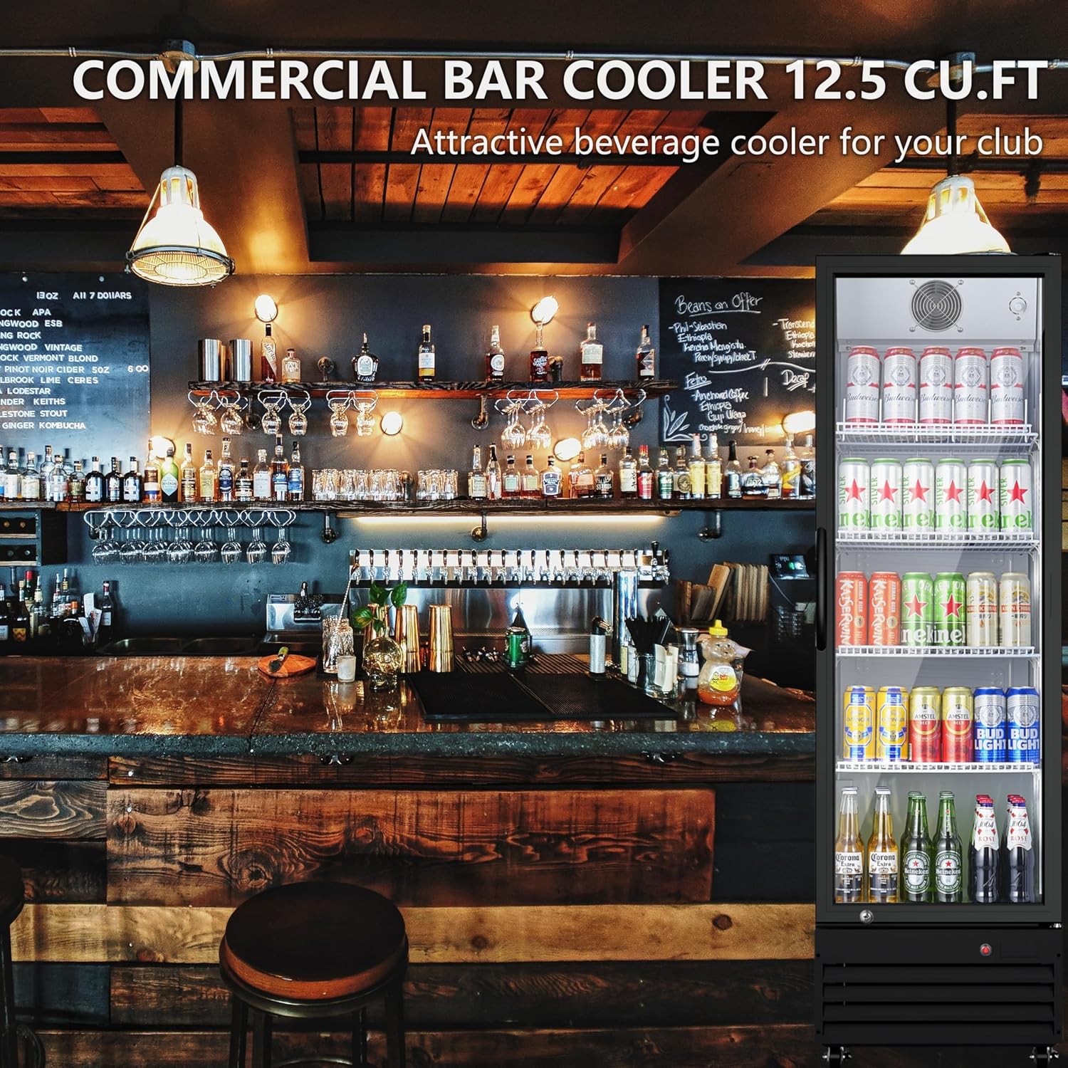 BODEGA BODEGACOOLER Glass Door Commercial Drink Refrigerator,12.5 Cu.Ft Display Merchandiser Refrigerator,Upright Commercial Beverage Display Drink Cooler with Soft LED Light,Adjustable Shelves,Black