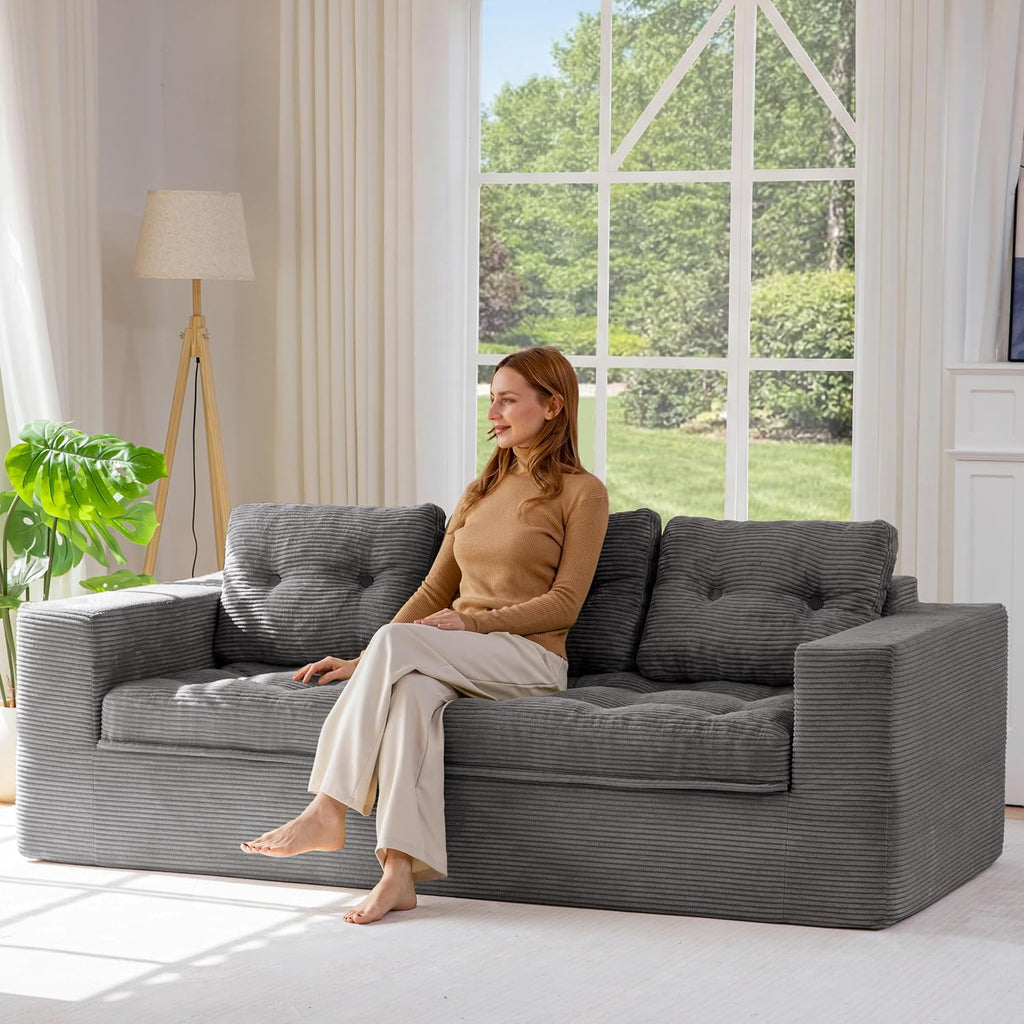 MAXYOYO 79' Loveseat Sofa Couch for Small Spaces, Upholstered Boneless Cloud Couch for Apartment Bedroom, 3-Seater Love Seat Floor Modern Sofa with Pillows, No Assembly Required, Dark Grey