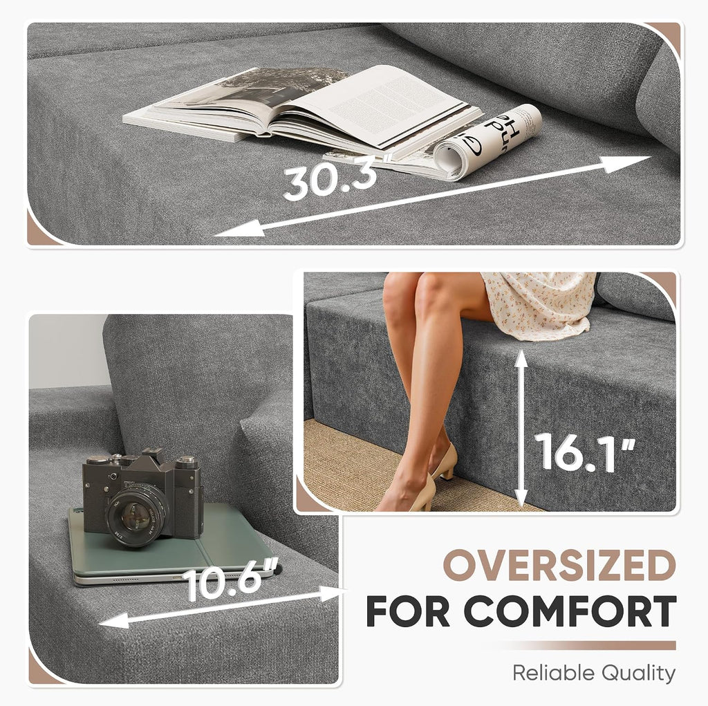 Homall 108' Modular Sectional Sofa, Boneless Couch with L-Shape Chaise, Cloud Couch with Deep Seat Upholstered, No Assembly Required for Living Room, Bedroom (Chenille, Grey)