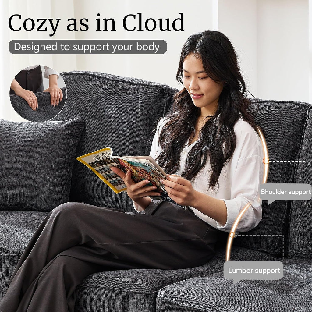 Couches for Living Room, 89 inch Cloud Couch Sofa in Chenile with Extra Comfy Soft Deep Seats, Modern 3 Seater Sofas for Living Room Bedroom Office Apartment, Grey