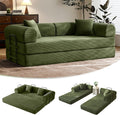79' Convertible Sofa Bed with Fixed-Shape Frame & Removable Armrests, Modular Corduroy Sleeper Sofa, Folding Mattress Couch for Small Spaces - No Assembly Needed in Green (Includes 2 Pillows)