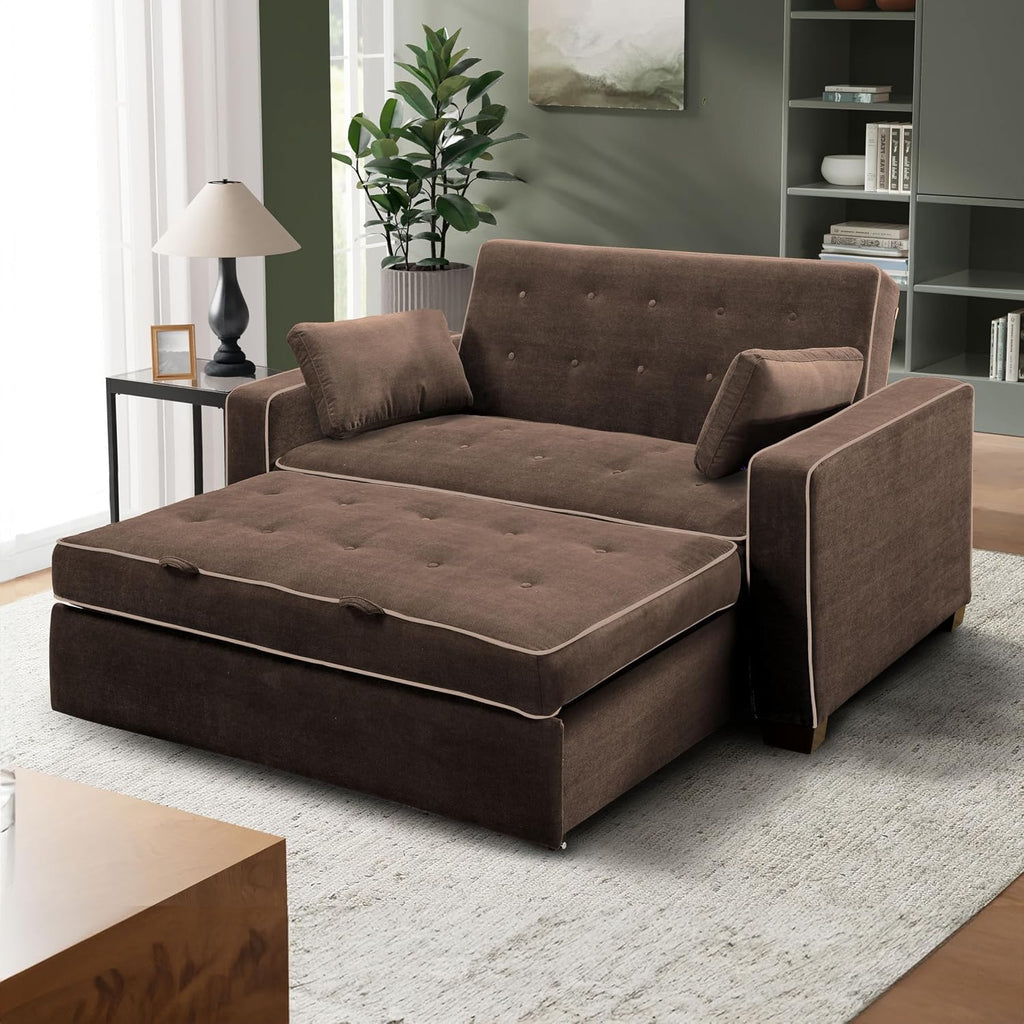 Serta Ainsley 72.6' Convertible Sleeper Sofa, Queen Size, Dreamcoil Comfort, Soft Woven Fabric, Java
