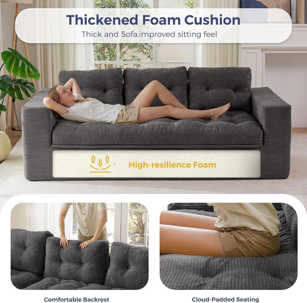 MAXYOYO 79' Loveseat Sofa Couch for Small Spaces, Upholstered Boneless Cloud Couch for Apartment Bedroom, 3-Seater Love Seat Floor Modern Sofa with Pillows, No Assembly Required, Dark Grey