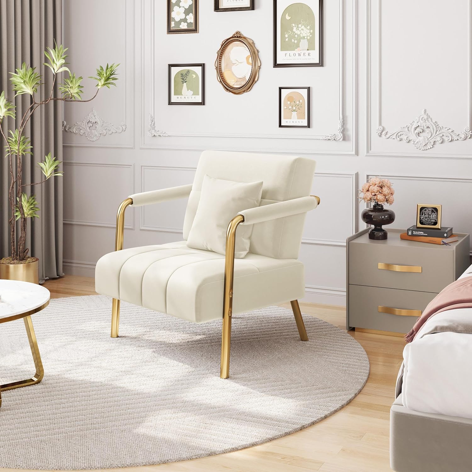 Yaheetech 30' W Modern Sofa Small Sofa Luxurious Velvet Fabric Couch with Gold-Tone Metal Arms and Legs for Living Room, Home Office, Studio Beige