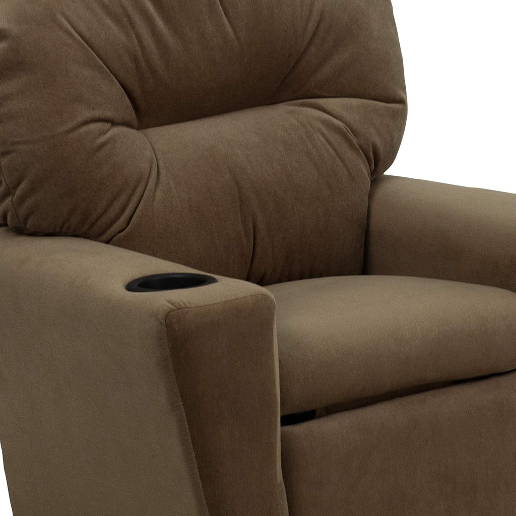 EMMA + OLIVER Brown Microfiber Kids Recliner with Cup Holder