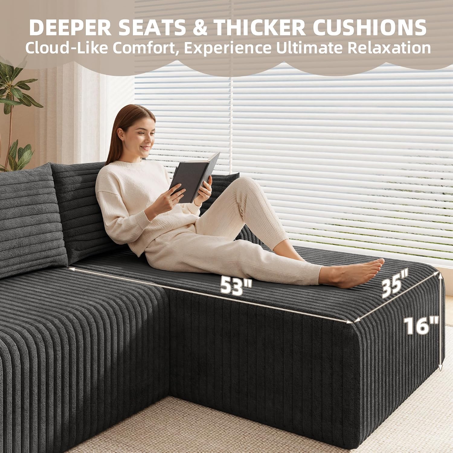 2026 New Boneless Couch, No Assembly Cloud Couch Sectional with Deep Seat & Chaise for Small Space, Upholstered Boneless Sectional Couch for Living Room, L Shaped Couch with Right Facing Chaise, Grey