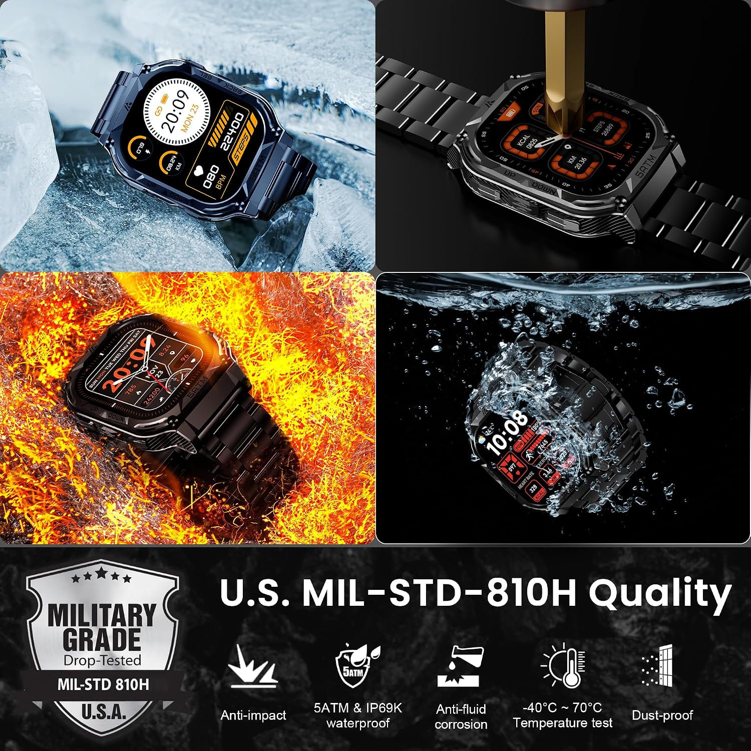 AMAZTIM GPS Smart Watch for Men, 6 Satellite Positioning, Compass, Stainless Steel Body, 50M Waterproof, 480mAh Extra-Large Battery, Answer/Make Call, 1.96' AMOLED Screen, Compatible for Android iOS