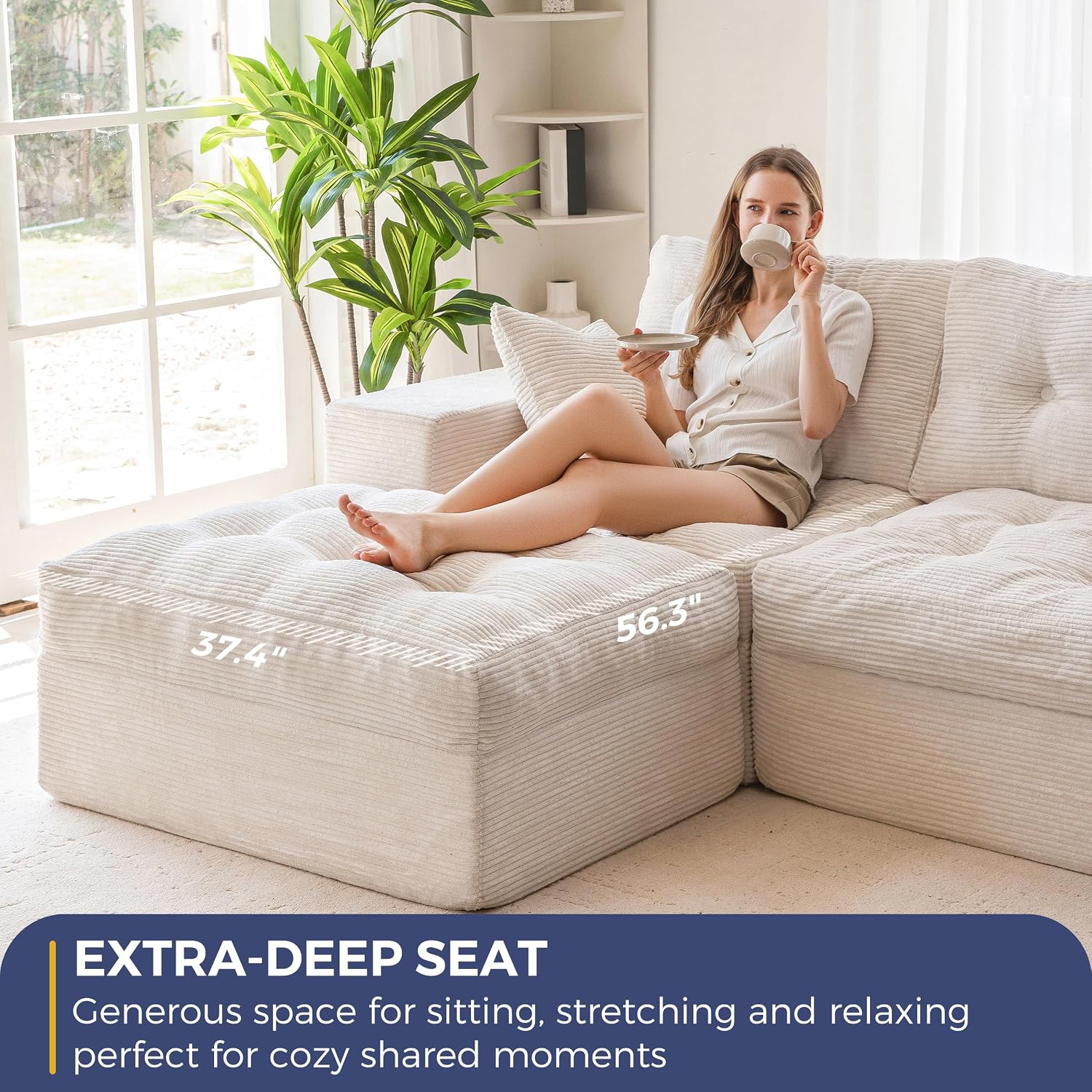 MAXYOYO Modular Sectional Sofa with Ottoman and Loveseat, Cloud Boneless Couch with Layered Cushion, Flexible Module Combination Sofa for Living Room, No Assembly Required,Beige