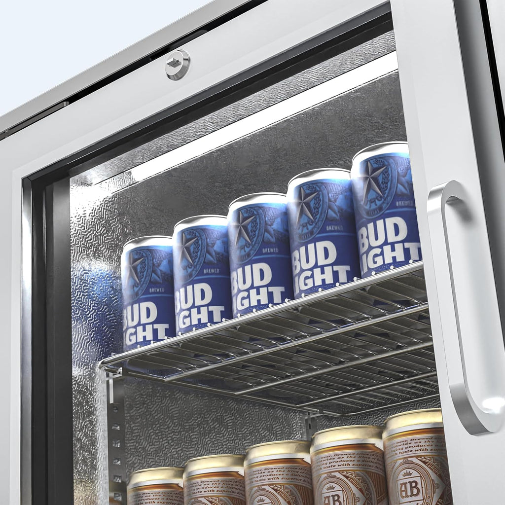 36 inch 7.4 cu.ft Back Bar Cooler Commercial Under Counter Beverage Refrigerator with 2 Glass Doors & LED Lighting, Stainless Steel Bottle Cooler for Home Bar Restaurant, Sliver, 115V, ETL Approved