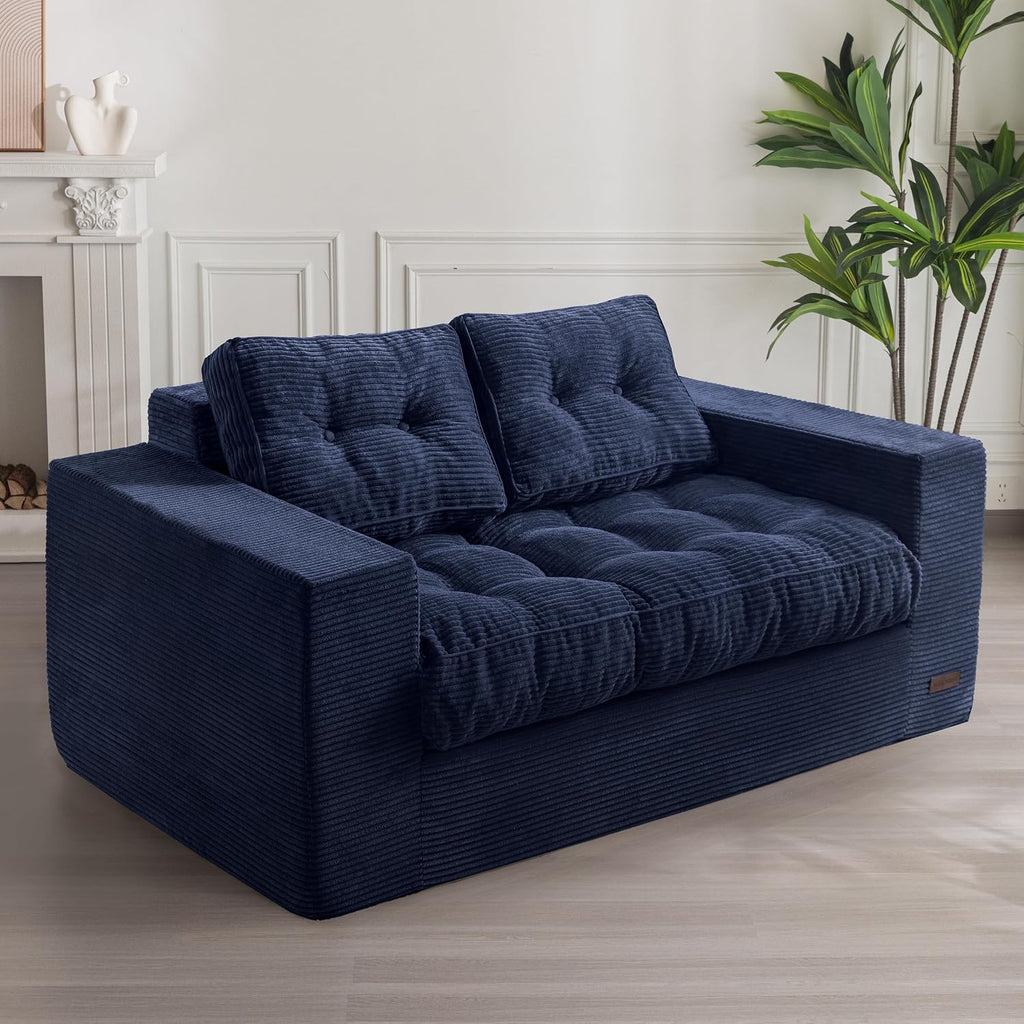 MAXYOYO Bean Bag Chair for Adults, Upholstered Floor Sofa with Armrests, Loveseat Boneless Couch with Tufted Cushion & Backrest, Sofa in A Box, Large Bean Bag Couch for Bedroom Living Room, Navy