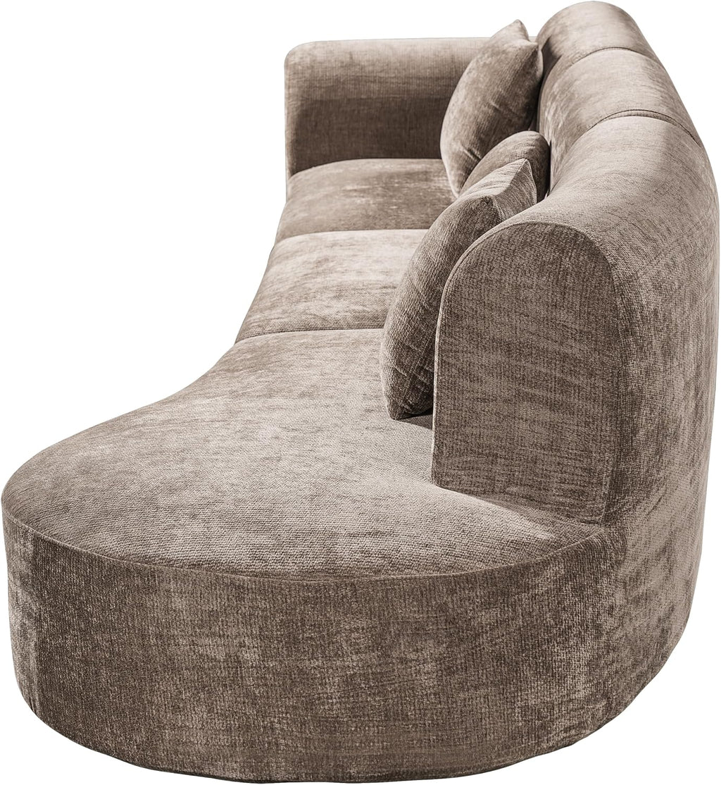 Merax 3-Piece 140' Curved Sectional Sofa Set, 4 Seat L-Shaped Modular Modern Cloud Couch with Chaise Lounge, 3 Pillows, Fully Assembled High-Density Compressed Sponge for Living Room, Brown