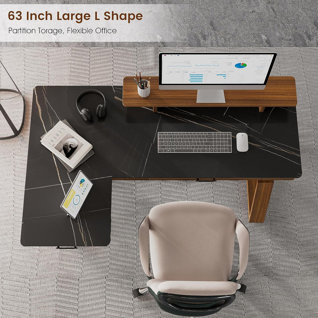 EUREKA ERGONOMIC Electric Standing Desk with Dual Drawers,63 Inches Height Adjustable L-Shaped Office Desk,Sit Stand Desk Executive Desk Computer Workstations with Monitor Stand,Left/Black