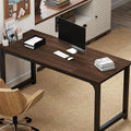NSdirect Large Office Desk for Home Office, Large 63' Computer Desk Table, Wide Writing Study Desk for 2 Person, Metal Sturdy Frame Thicker Steel Legs, Black Chocolate