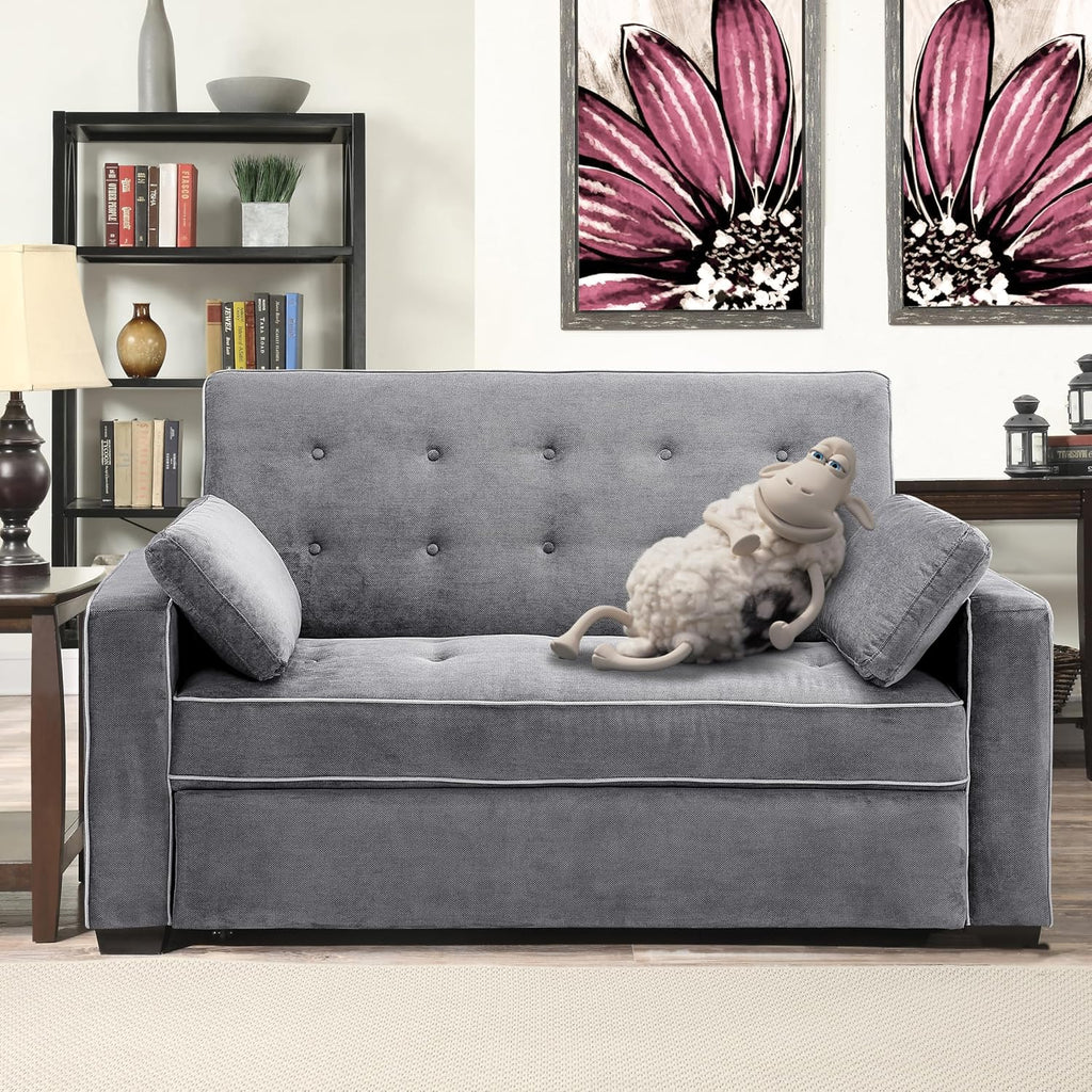 Serta Ainsley 72.6' Convertible Sleeper Sofa, Queen Size, Dreamcoil Comfort, Soft Woven Fabric, Charcoal