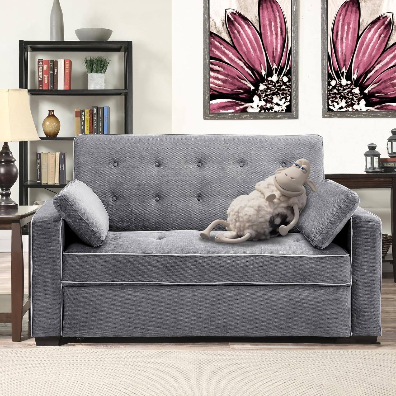 Serta Ainsley 72.6' Convertible Sleeper Sofa, Queen Size, Dreamcoil Comfort, Soft Woven Fabric, Charcoal