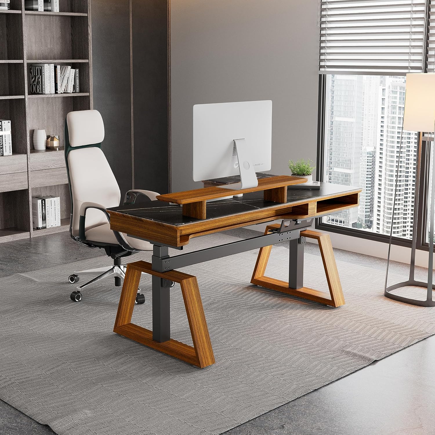 EUREKA ERGONOMIC Electric Standing Desk with Dual Drawers,63 Inches Height Adjustable L-Shaped Office Desk,Sit Stand Desk Executive Desk Computer Workstations with Monitor Stand,Left/Black